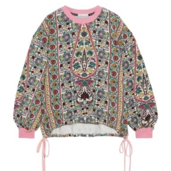 Alice + Olivia Amirah Floral-Print Drawstring-Hem Sweatshirt - Picture 3 of 8